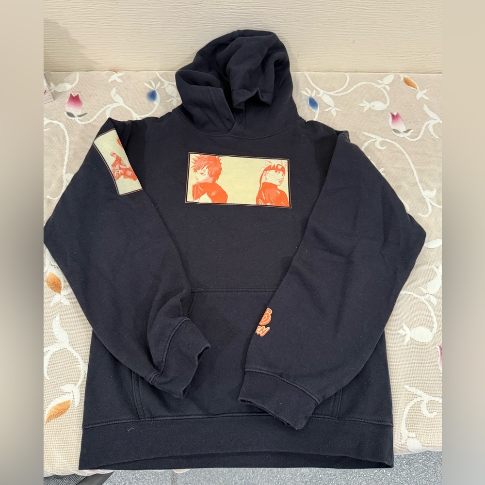 Y2K Naruto Shippuden Hoodie Gaara Black Pullover Anime Manga Strips